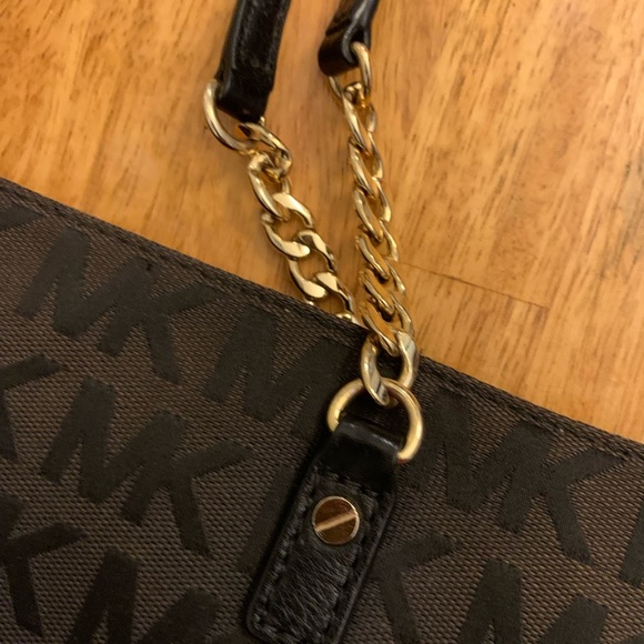 Michael Kors Black Monogram Tote with Gold Accents - Picture 5 of 10